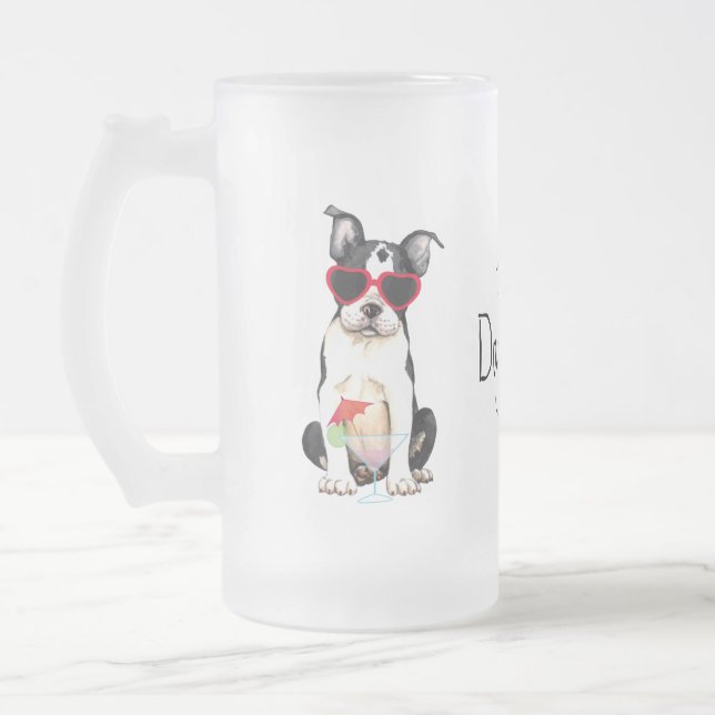 Taza De Cristal Esmerilado Verano Boston Terrier (Izquierda)