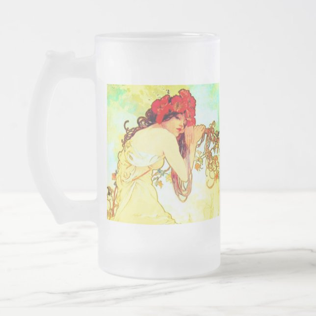 Taza De Cristal Esmerilado Verano de Art Nouveau de Alphonse Mucha (Izquierda)