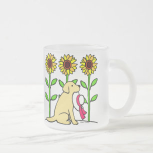 Taza De Cristal Esmerilado Verano Labrador amarillo con los girasoles