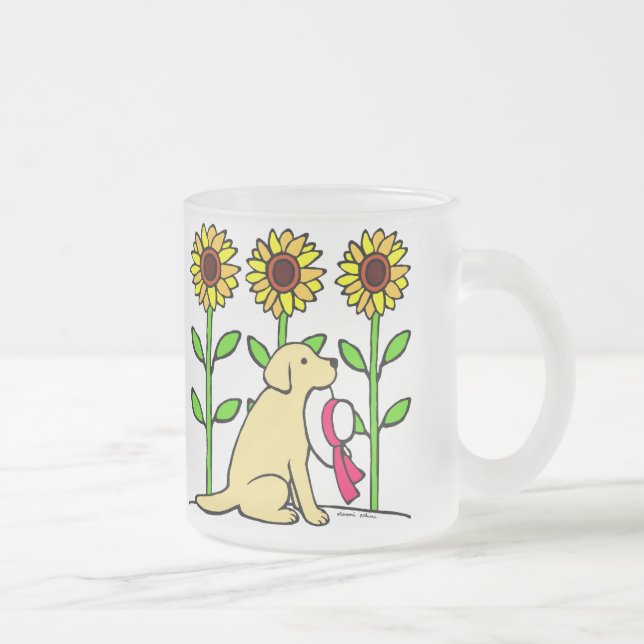 Taza De Cristal Esmerilado Verano Labrador amarillo con los girasoles (Derecha)