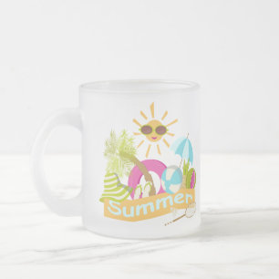 Taza De Cristal Esmerilado Verano vacaciones en la playa sol sonriente en gaf