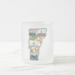Taza De Cristal Esmerilado Vermont Map of Burlington Killington VT State