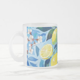 Taza De Cristal Esmerilado Vibrant art of blue lemon flowers