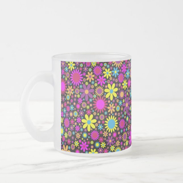 Taza De Cristal Esmerilado Vibrant Psychedelic Flowers in Bloom-67566 (Izquierda)