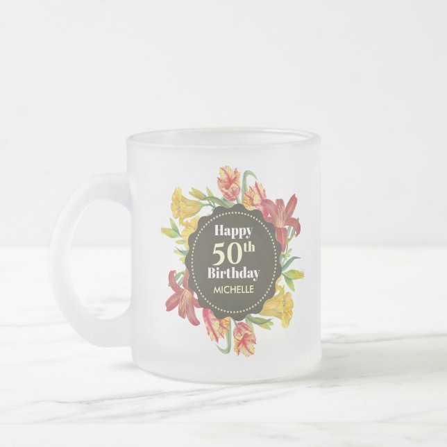 Taza De Cristal Esmerilado Vibrantes flores de primavera brillante cumpleaños (Izquierda)