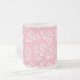 Taza De Cristal Esmerilado Vidrio blanco rosado floral moderno