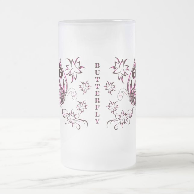 Taza De Cristal Esmerilado Vidrio de Cerveza de Mariposa (Centro)
