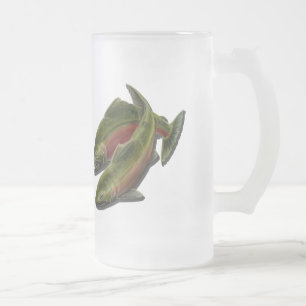 Taza De Cristal Esmerilado Vidrio de cerveza del pescador de los salmones de