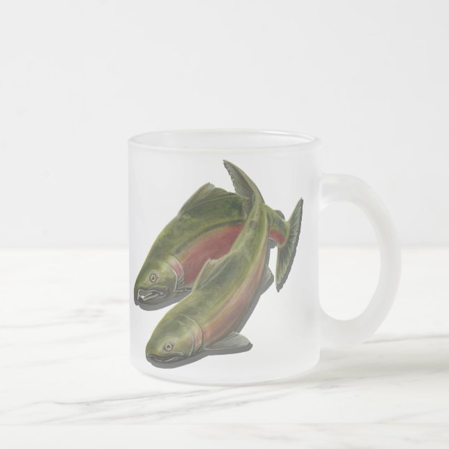 Taza De Cristal Esmerilado Vidrio de cerveza pescadora Mug Coho Salmon (Derecha)