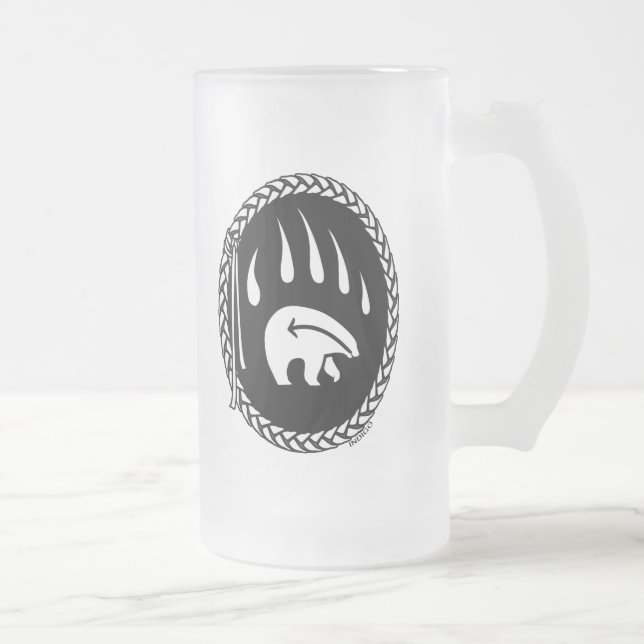 Taza De Cristal Esmerilado Vidrio de oso tribal Art Beer Mug First Nations (Derecha)