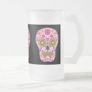 Taza De Cristal Esmerilado Vidrio mexicano rosado del cráneo del azúcar
