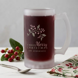 Taza De Cristal Esmerilado Vino & Motivo Navideño de Bayas ID1337