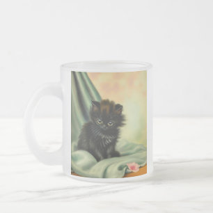 Taza De Cristal Esmerilado Vintage Black Kitten Ilustracion