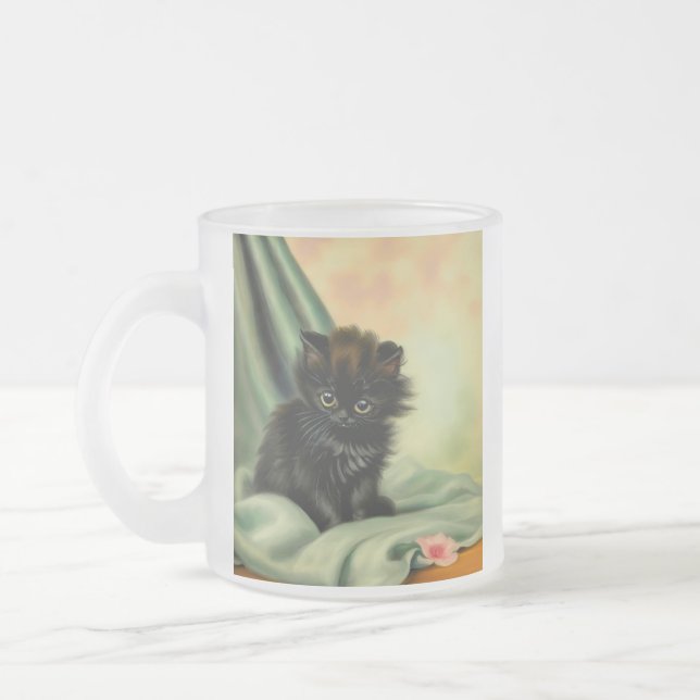 Taza De Cristal Esmerilado Vintage Black Kitten Ilustracion (Izquierda)