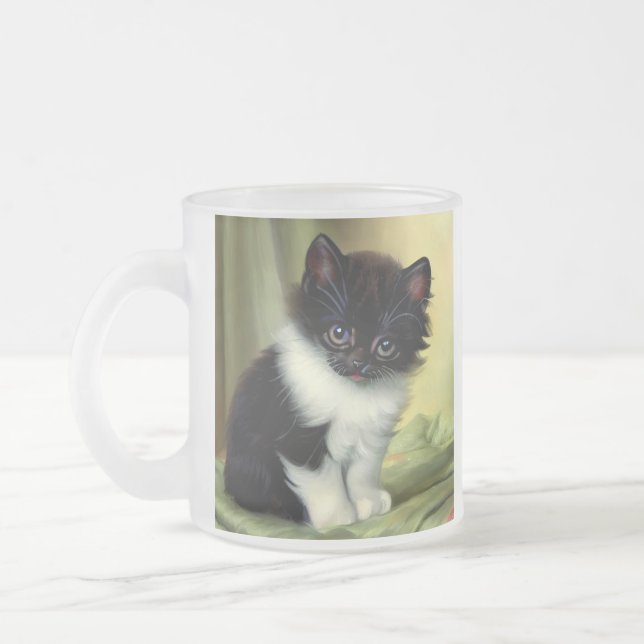Taza De Cristal Esmerilado Vintage Tuxedo Kitten Ilustracion (Izquierda)