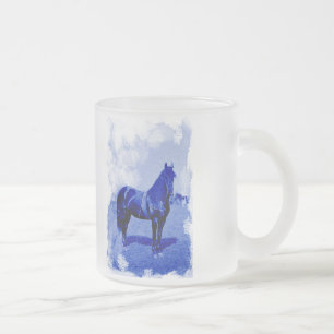 Taza De Cristal Esmerilado Vintage Unión de la Guerra Civil Horse Frost Glass