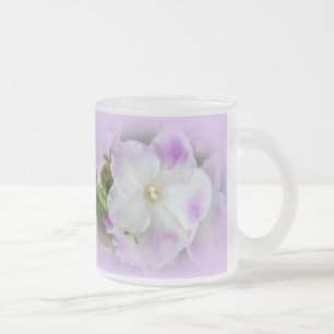 Taza De Cristal Esmerilado Violetas africanas moradas y blancas