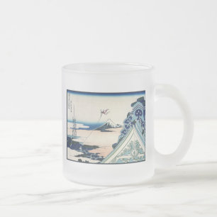 Taza De Cristal Esmerilado Vista del templo Honganji del Monte Fuji Grabado e