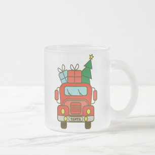 Taza De Cristal Esmerilado Vista frontal del camión Santa Feliz Navidad