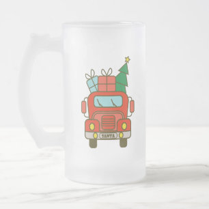 Taza De Cristal Esmerilado Vista frontal del camión Santa Feliz Navidad