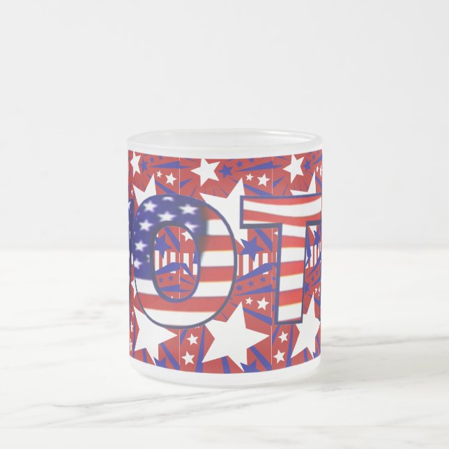 Taza De Cristal Esmerilado Votar con estrellas y franjas - (Centro)