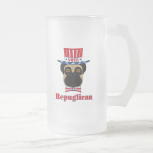 Taza De Cristal Esmerilado Vote rePUGlican Funny Pug en el Gorra azul blanco 