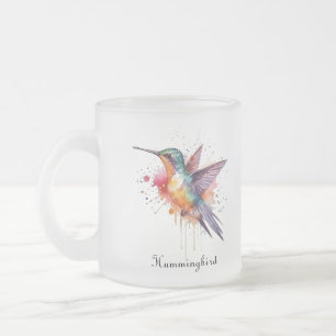 Taza De Cristal Esmerilado Vuelo Colorido, colibrí en acuarela personalizado