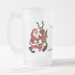 Taza De Cristal Esmerilado Weihnachtsmann mit Elch - ¡Prost ihr Säcke!
