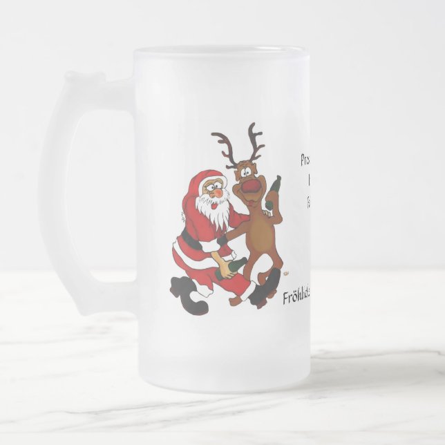 Taza De Cristal Esmerilado Weihnachtsmann mit Elch - ¡Prost ihr Säcke! (Izquierda)