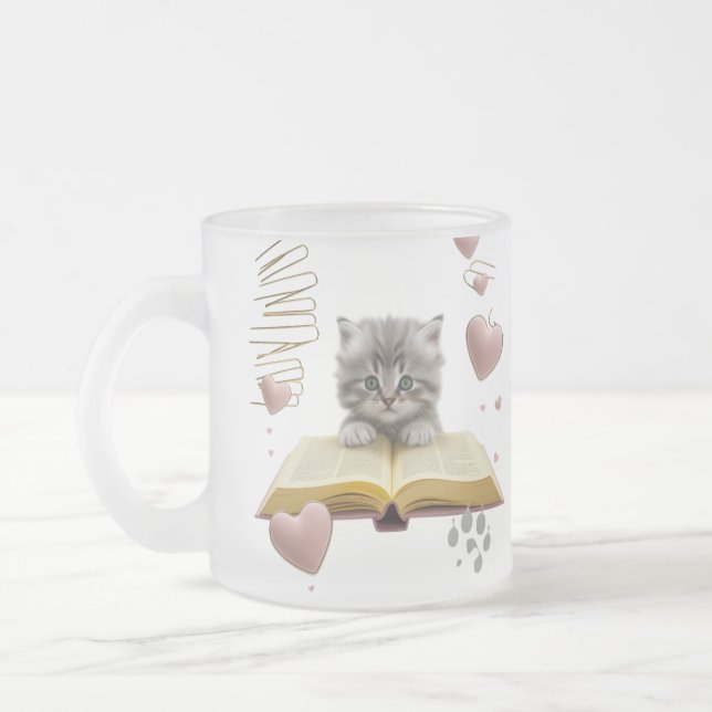 Taza De Cristal Esmerilado Whimsical Bookworm Kitten Two-Tone Mug – Magical (Izquierda)