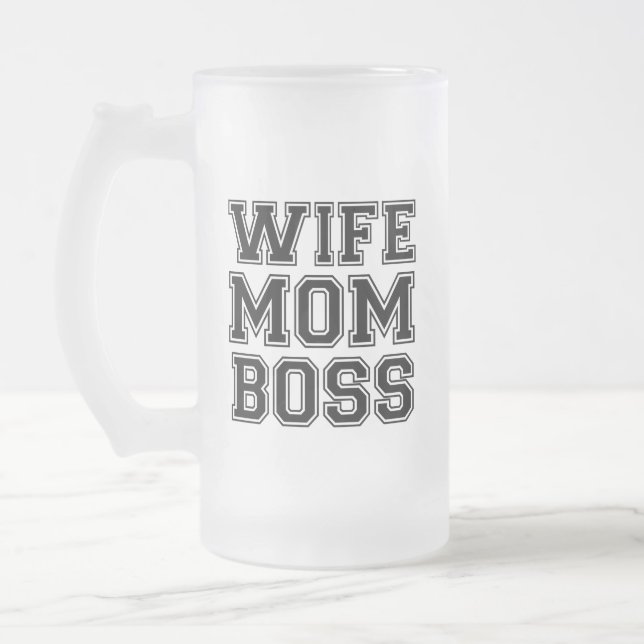 TAZA DE CRISTAL ESMERILADO WIFE MOM BOSS (Izquierda)