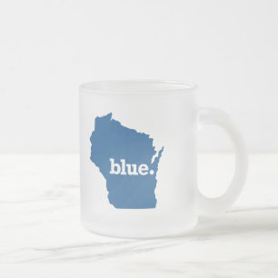 TAZA DE CRISTAL ESMERILADO WISCONSIN ESTADO AZUL