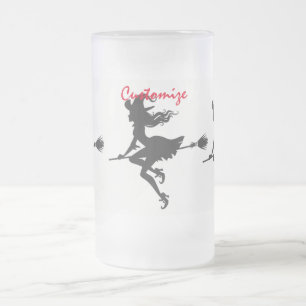 Taza De Cristal Esmerilado Witch Riding Broom Halloween Thunder_Cove