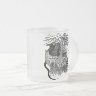 Taza De Cristal Esmerilado Wolf y Raven con el cráneo