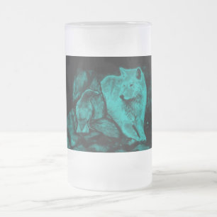 Taza De Cristal Esmerilado Wolf y Raven en la noche