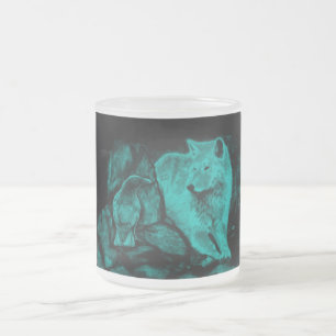 Taza De Cristal Esmerilado Wolf y Raven en la noche