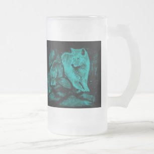 Taza De Cristal Esmerilado Wolf y Raven en la noche
