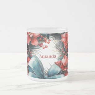 Taza De Cristal Esmerilado Wreath de Pine con Navidades festivos holly