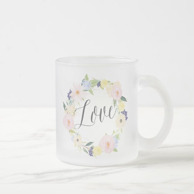 Taza De Cristal Esmerilado Wreath floral de primavera pastel | Love Mug (Derecha)