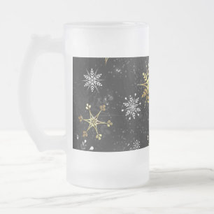 Taza De Cristal Esmerilado Xmas copos de nieve dorados sobre fondo negro