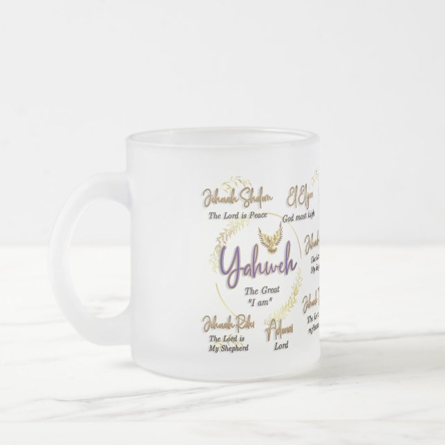 Taza De Cristal Esmerilado Yahweh Nombres de Dios Mug 15 oz. (Izquierda)