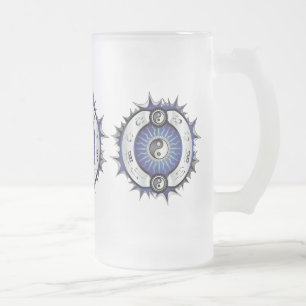 Taza De Cristal Esmerilado Yin Yang azul eléctrico