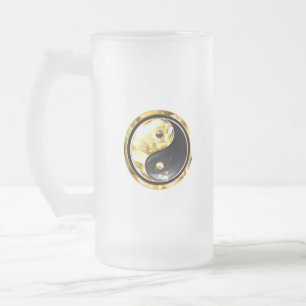 Taza De Cristal Esmerilado Yin Yang dorado en negro