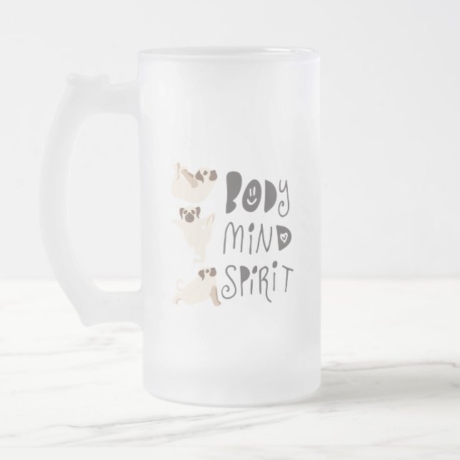 Taza De Cristal Esmerilado Yoga Pugs (Izquierda)