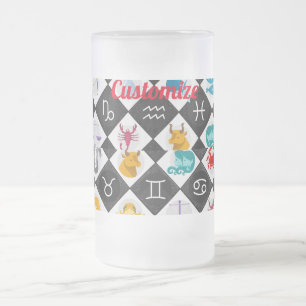 Taza De Cristal Esmerilado Zodiac Sun Rótulo Astrología Calendario Thunder_Co