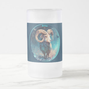 Taza De Cristal Esmerilado Zodiaco Aries Carnero "Marzo 21 - Abril 19"