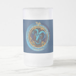 Taza De Cristal Esmerilado Zodíaco Capricornio con nombre