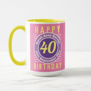 Taza de cumpleaños con edad, nombre y fecha