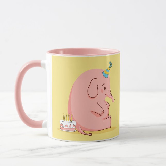 Taza de cumpleaños de elefante rosa lindo – Regalo (Izquierda)