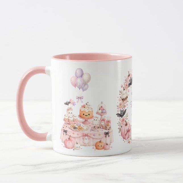 Taza de cumpleaños de Halloween rosa de dos tonos (Izquierda)